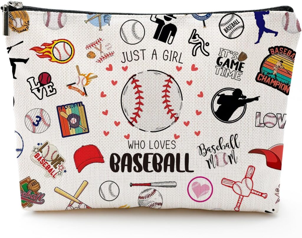 Byqone Baseball Makeup Bag Gifts Waterproof Cosmetic Bags Baseball Pouch Travel Toiletry Bag with Zippers for Women Mom Players Teams