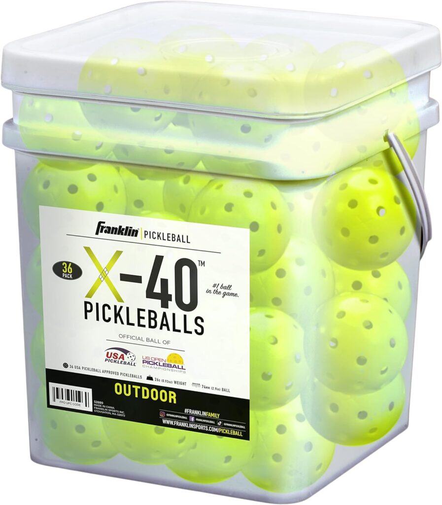 Franklin Sports Outdoor Pickleballs - X-40 Pickleball Balls - USA Pickleball (USAPA) Approved - Official US Open Ball - 3 Packs, 12 Packs, 36 Pickleball Buckets, 100 + 400 Bulk Packs of Pickleballs