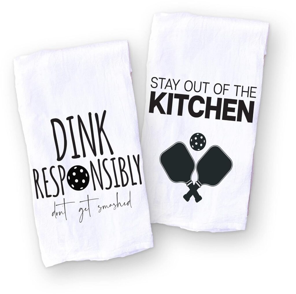 Funny Kitchen Towel - Stay out of the Kitchen Pickleball Dish Cloth - Gift for Him or Her - Pickle Ball Gift - Retirement - Christmas - Mothers Day - Fathers Day - Birthday (Stay Out of the Kitchen)