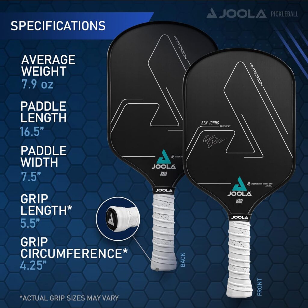 JOOLA Ben Johns Hyperion CFS Swift Pickleball Paddle - USAPA Approved for Tournament Play - Carbon Fiber Pickle Ball Racket - Maximum Speed with High Grit  Spin