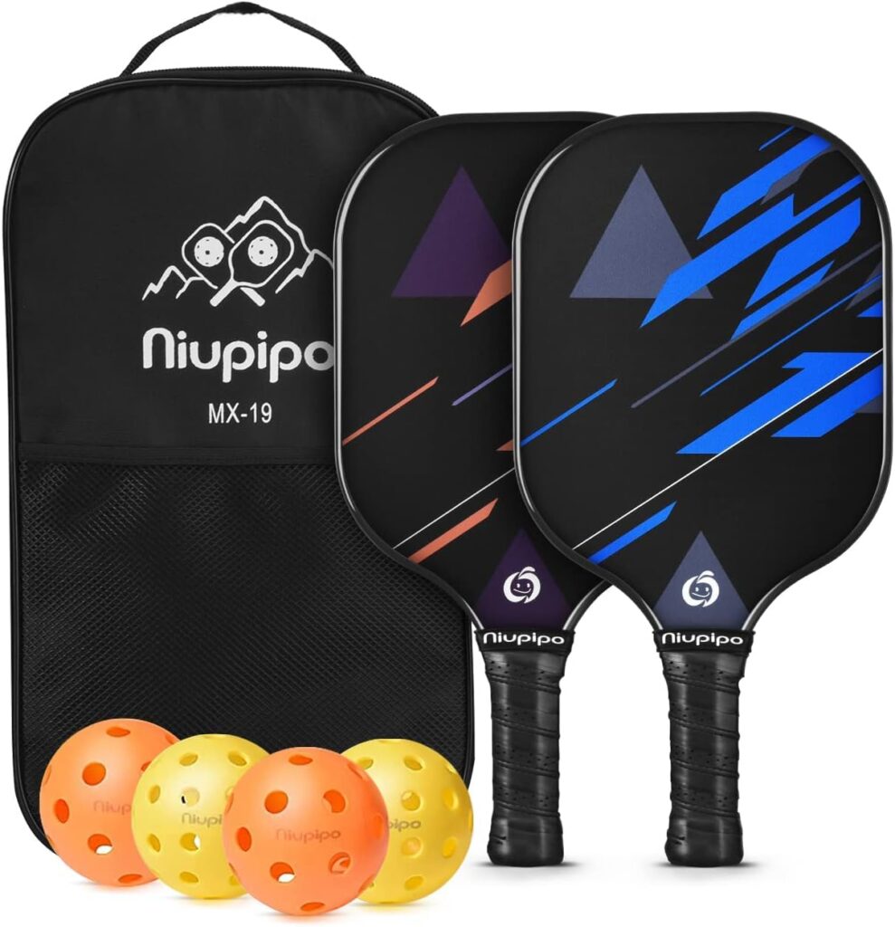 niupipo Pickleball Paddles, Lightweight Pickleball Rackets w/Fiberglass Surface, Pickleball Set with 4 Pickleball Balls and 1 Bag