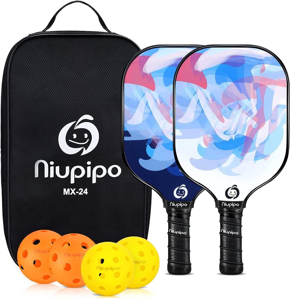 niupipo Pickleball Paddles, Lightweight Pickleball Rackets w/Fiberglass Surface, Pickleball Set with 4 Pickleball Balls and 1 Bag