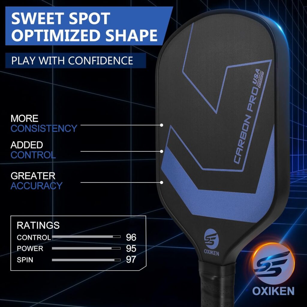 OXIKEN 10/13/16 mm Pickleball Paddles 2023 USAPA Approved T700 Carbon Fiber Pickle Paddle (CFS), High Grit Spin, Honeycomb Core, 5.5” Elongated Handle, Anti Slip Sweat Absorbing Grip with Cover Case