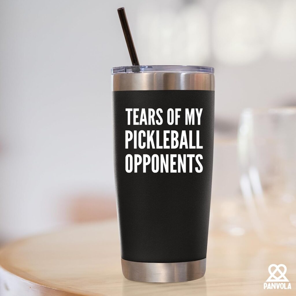 Panvola Tears of My Pickleball Opponents Tumbler Sports Player Gifts Vacuum Insulated Stainless Steel Tumbler With Removable Lid And Straw (20 oz)