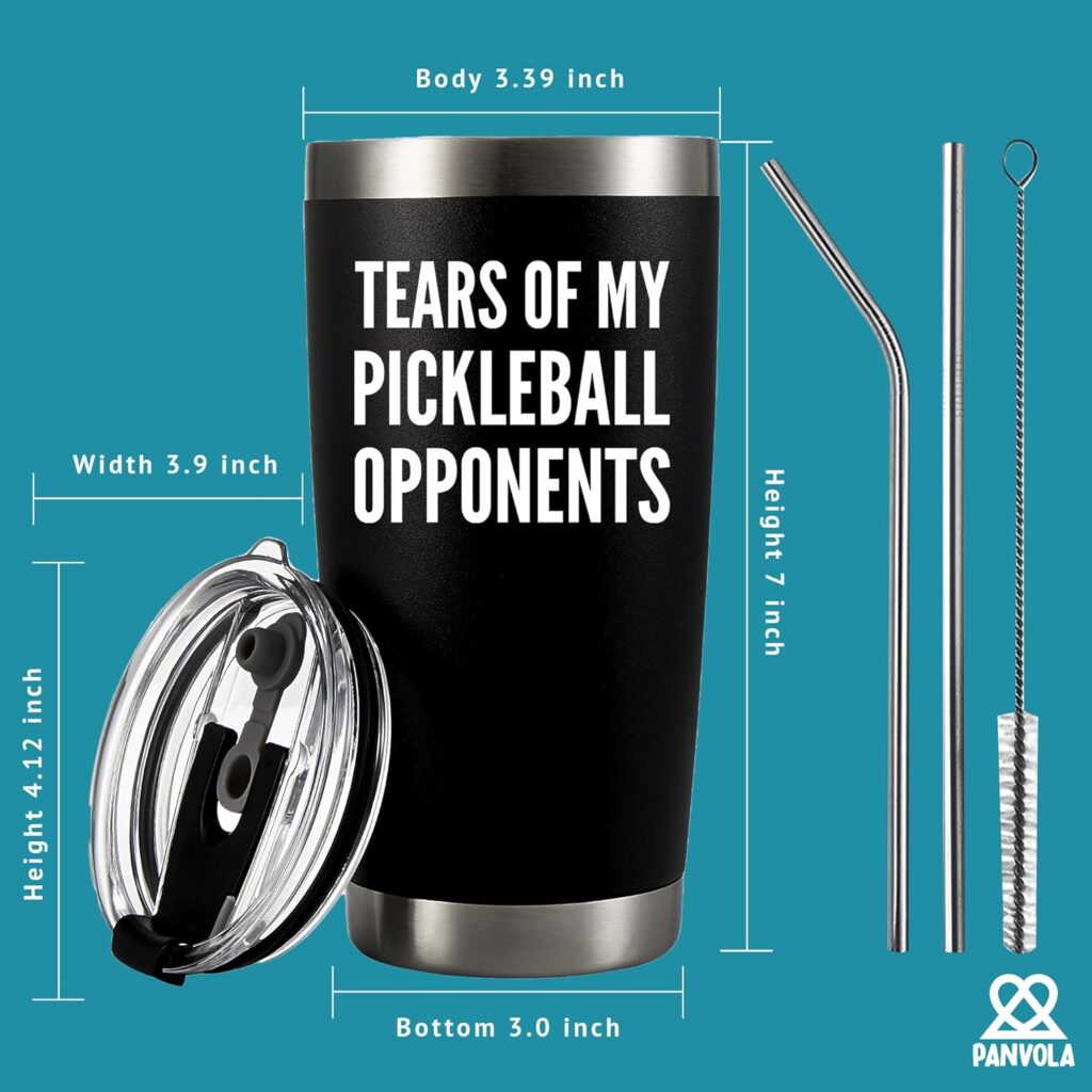 Panvola Tears of My Pickleball Opponents Tumbler Sports Player Gifts Vacuum Insulated Stainless Steel Tumbler With Removable Lid And Straw (20 oz)