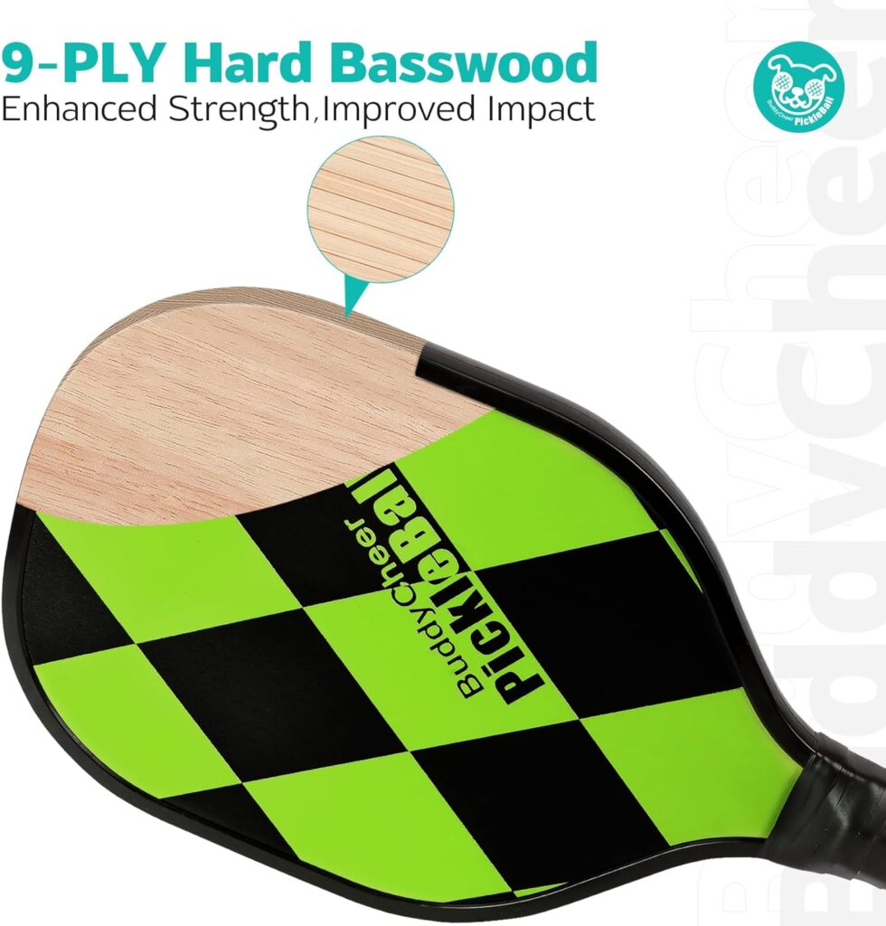 Pickleball Paddles Set of 4, Buddycheer Pickle Ball Paddle, Premium Wood, Ergonomic Cushion Grip, Pickleball Gifts for Women  Men, Pickle-Ball Equipment