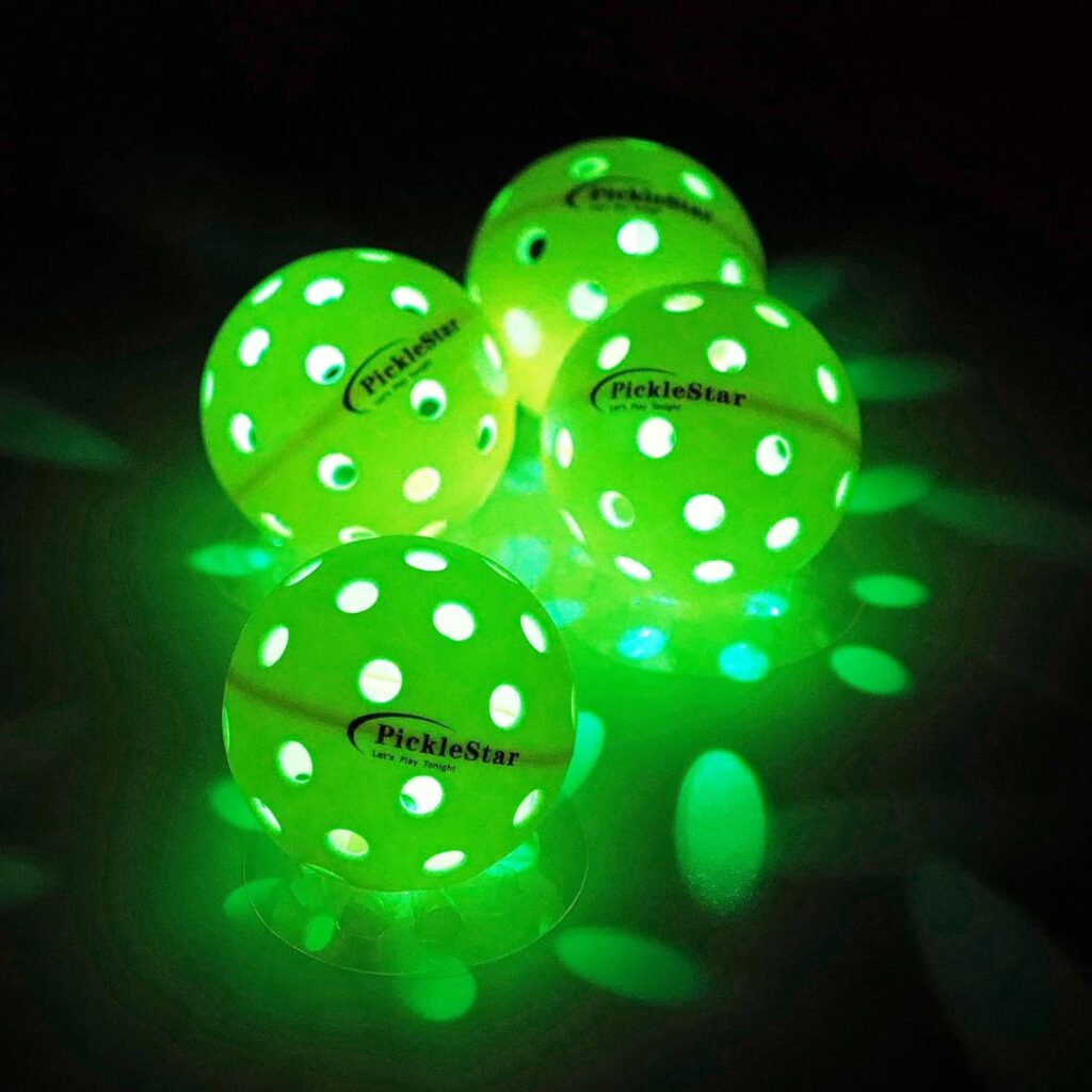 PickleStar LED Light Up Pickleball Balls, Glow in The Dark Pickleball Balls, Offcial Size OutdoorPickleBalls with Light 4 Pack LED Light Up Pickle Balls, Unique Gift for Pickleball Lovers