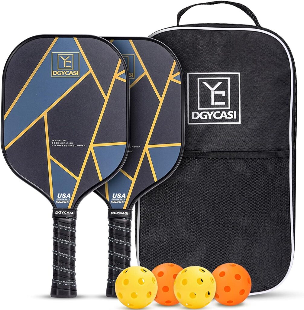 YC DGYCASI Graphite Pickleball Paddles Set of 2, 2023 USAPA Approved, Carbon Fiber Surface (CHS), Polypropylene Honeycomb Core, Anti-Slip Sweat-Absorbing Grip, 4 Pickleball, Portable Carry Bag