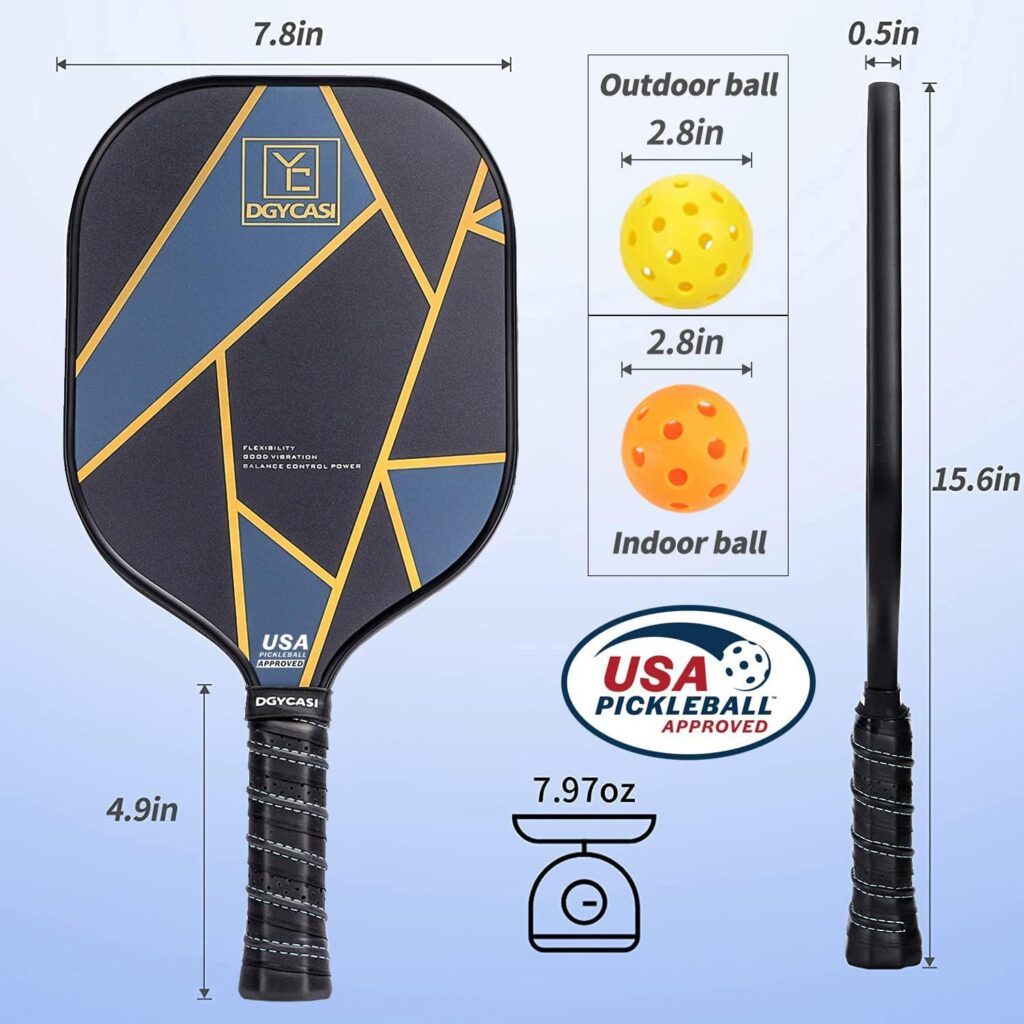 YC DGYCASI Graphite Pickleball Paddles Set of 2, 2023 USAPA Approved, Carbon Fiber Surface (CHS), Polypropylene Honeycomb Core, Anti-Slip Sweat-Absorbing Grip, 4 Pickleball, Portable Carry Bag