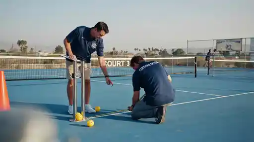 image of a pickleball pitch with officials carrying out an inspection in the usa